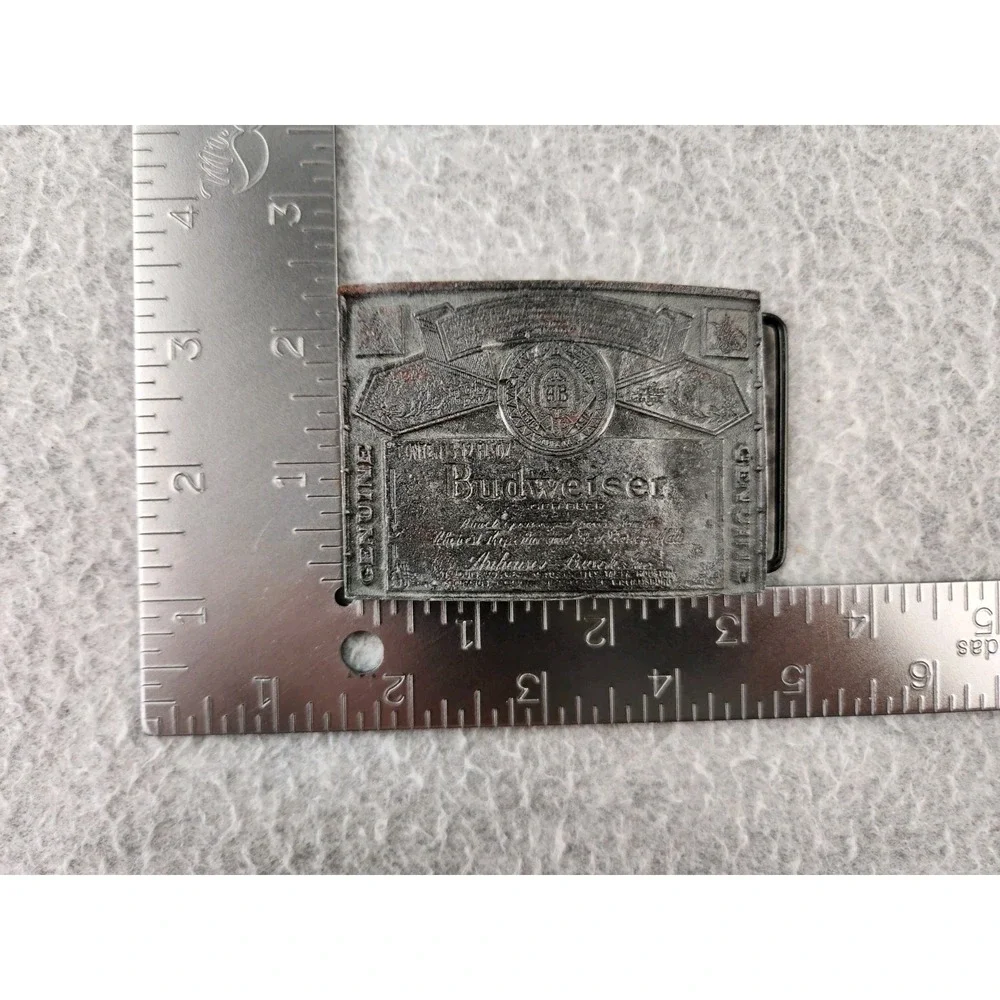 Vintage BUDWEISER LAGER BEER Metal Pewter Color Belt Buckle Alcohol Advertising